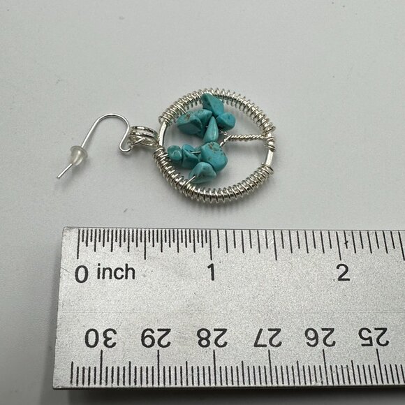 Earrings Lot Silver Tone Pierced Dangle Metal Faux Turquoise Beads 3 Pairs - Picture 11 of 13